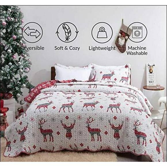 InterestPrint Happy Christmas Merry Xmas Snowflake and Deer Soft and Lightweight Throw Blanket Quilt for Couch and Bed 70x80 